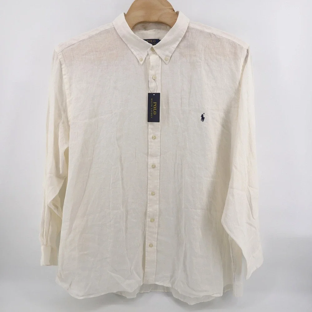 NEW Polo Ralph Lauren Linen Button Down Shirt White Long Sleeve Mens 2XLT